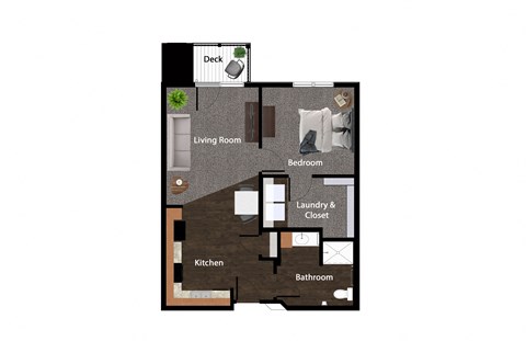 Floor plan for 1 bed, 1 bath, 737 sqft